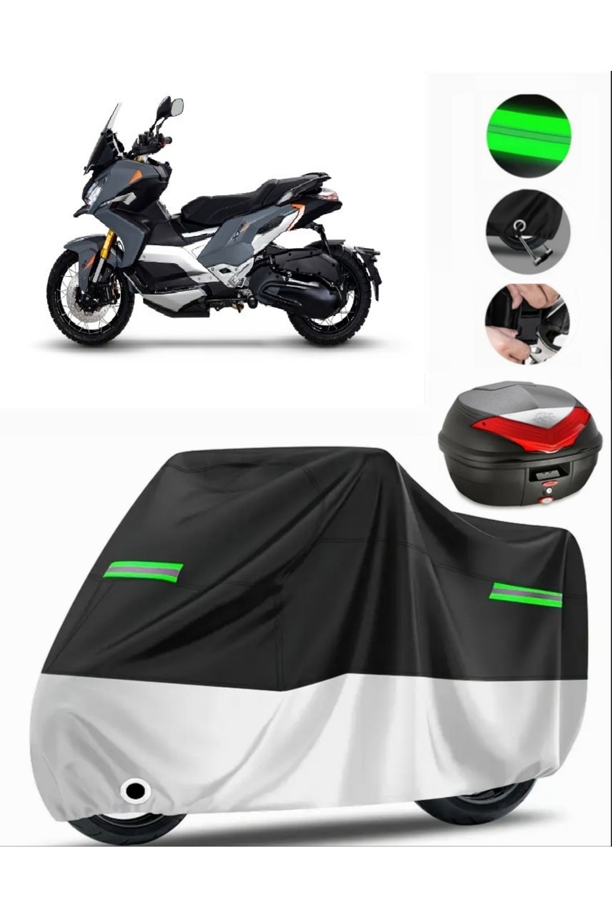 چادر موتورسیکلت خاکستری PEUGEOT XP 400 کیسه عقب سازگار با برزنت موتور سیکلت پریمیوم قفل سیاه MotoEn