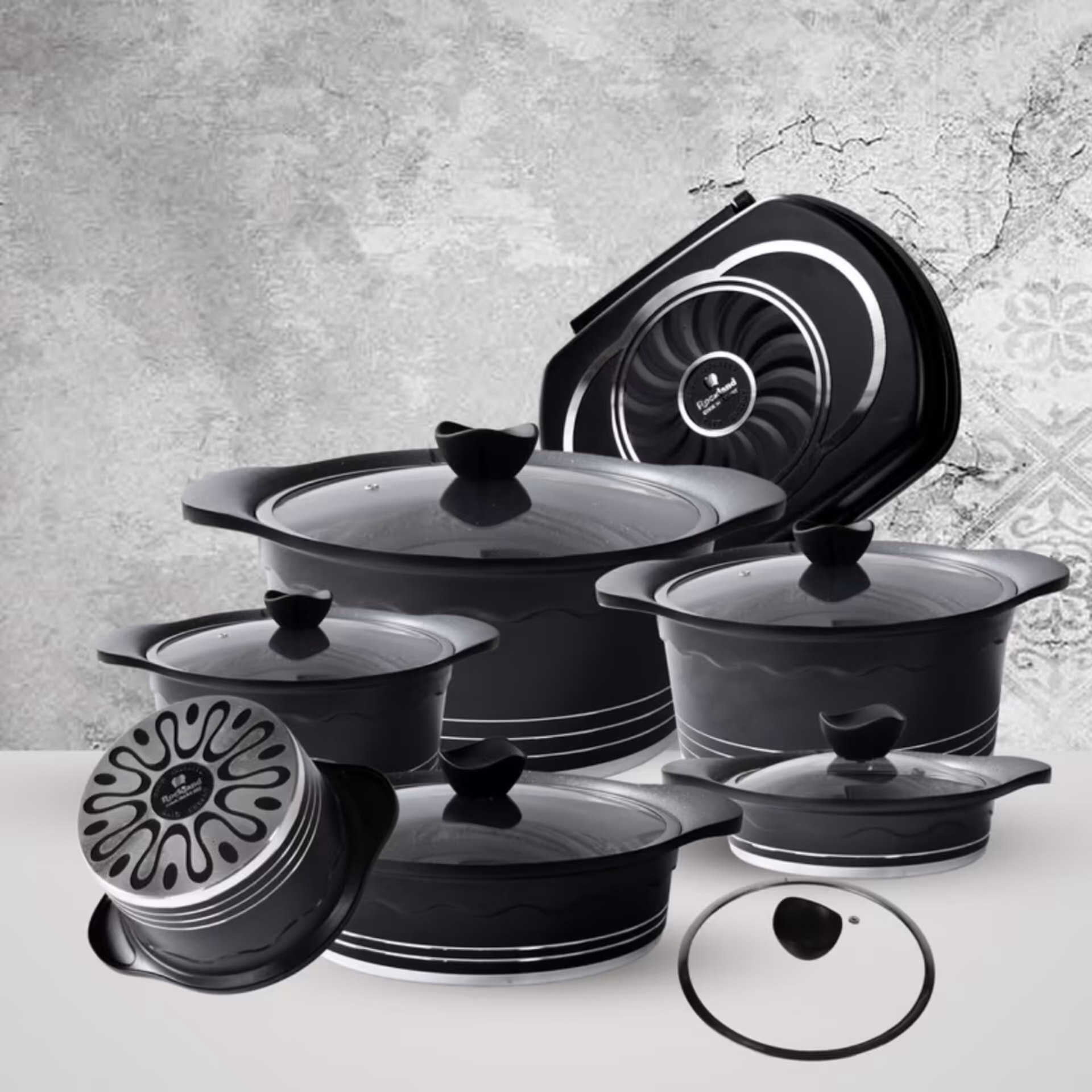 سرویس قابلمه 14 پارچه راکلند چدن گرانیت رنگ مشکی