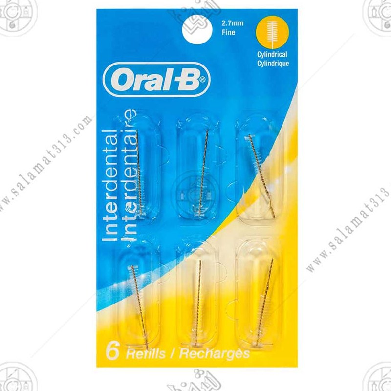 یدک بین دندانی استوانه ای زرد اورال بی 6 عددی oral-b 27mm