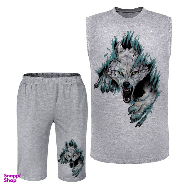 ست تاپ و شلوارک مردانه طرح گرگ وحشی مدل N306