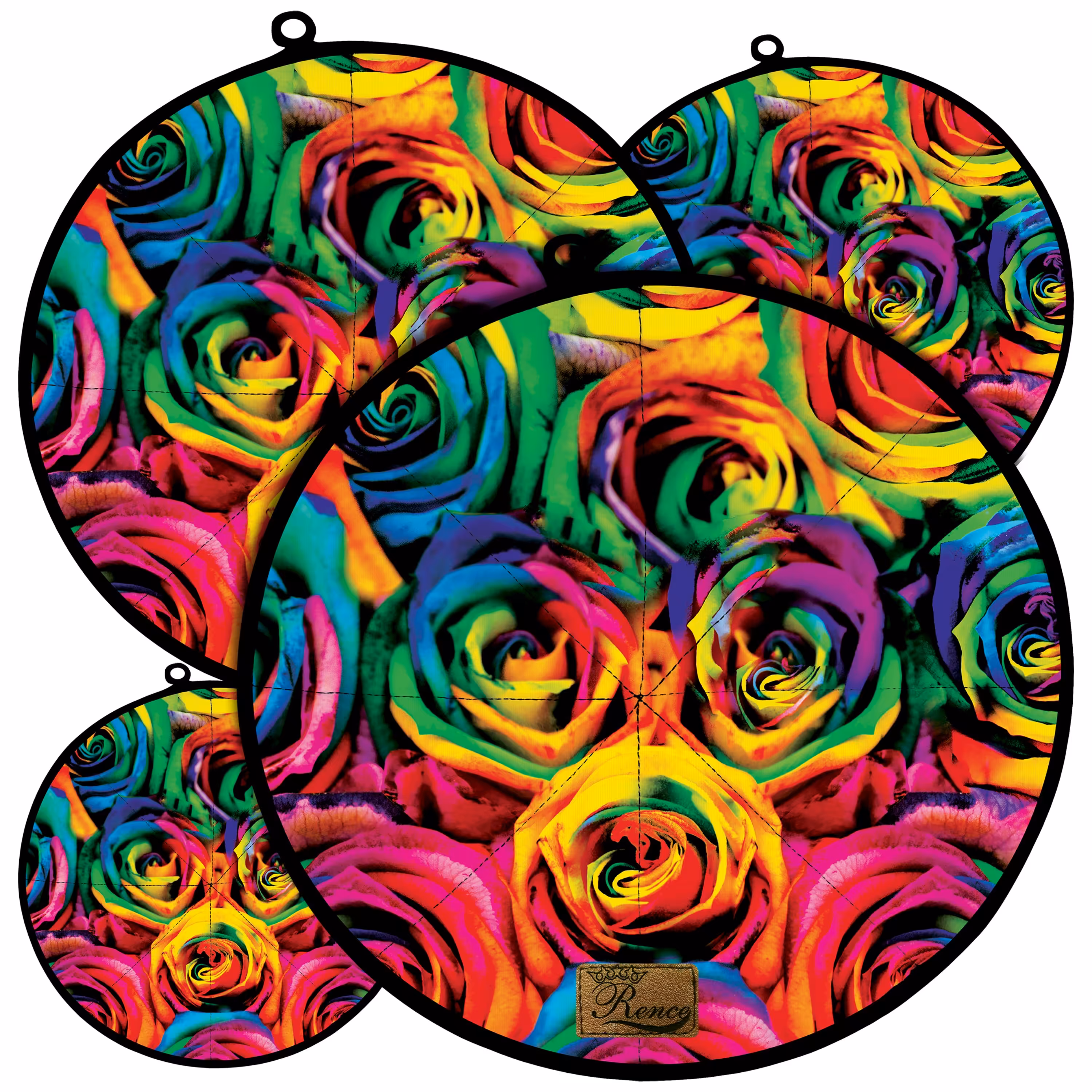 دمکنی ست چهار تکه پارچه ای مخمل دو رو چاپ طرح گل رز سایز 20، 25، 30 و 35 مدل B21-8 شرکت رنس