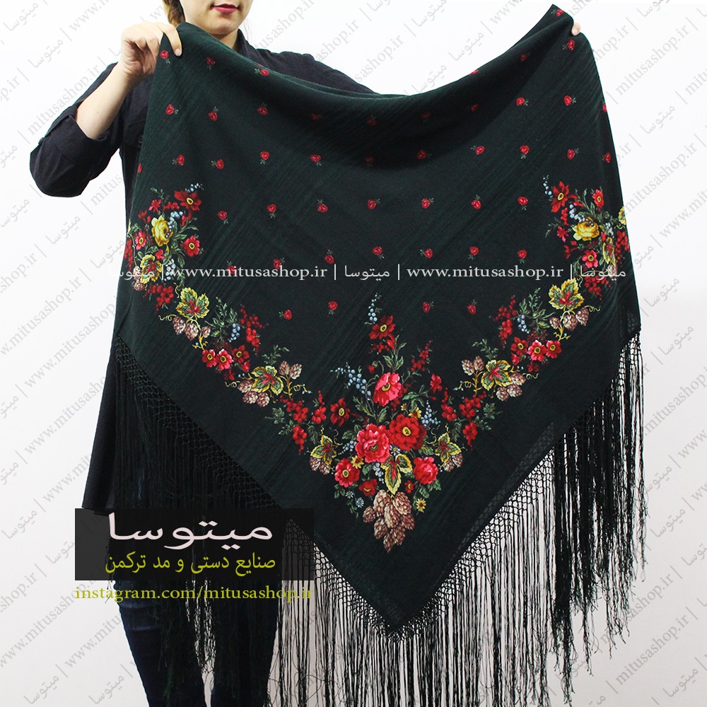 روسری ترکمن پشمی سبز یشمی