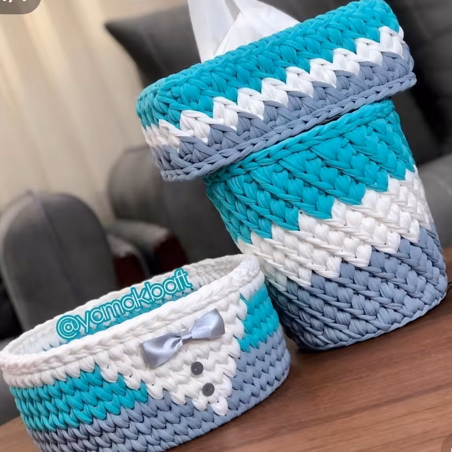 ست جادستمال کاغذی و سطل و سبد تریکو