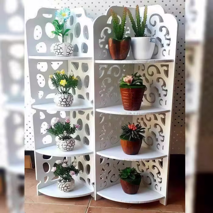 شلف  کنج چهار طبقه pvc (شلف گلدان) عکس نمونه موجود در اسلاید دوم می باشد. 