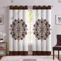 پرده چاپی تصویری مدل ساده رنگ قهوه ای و سفید SA-3946