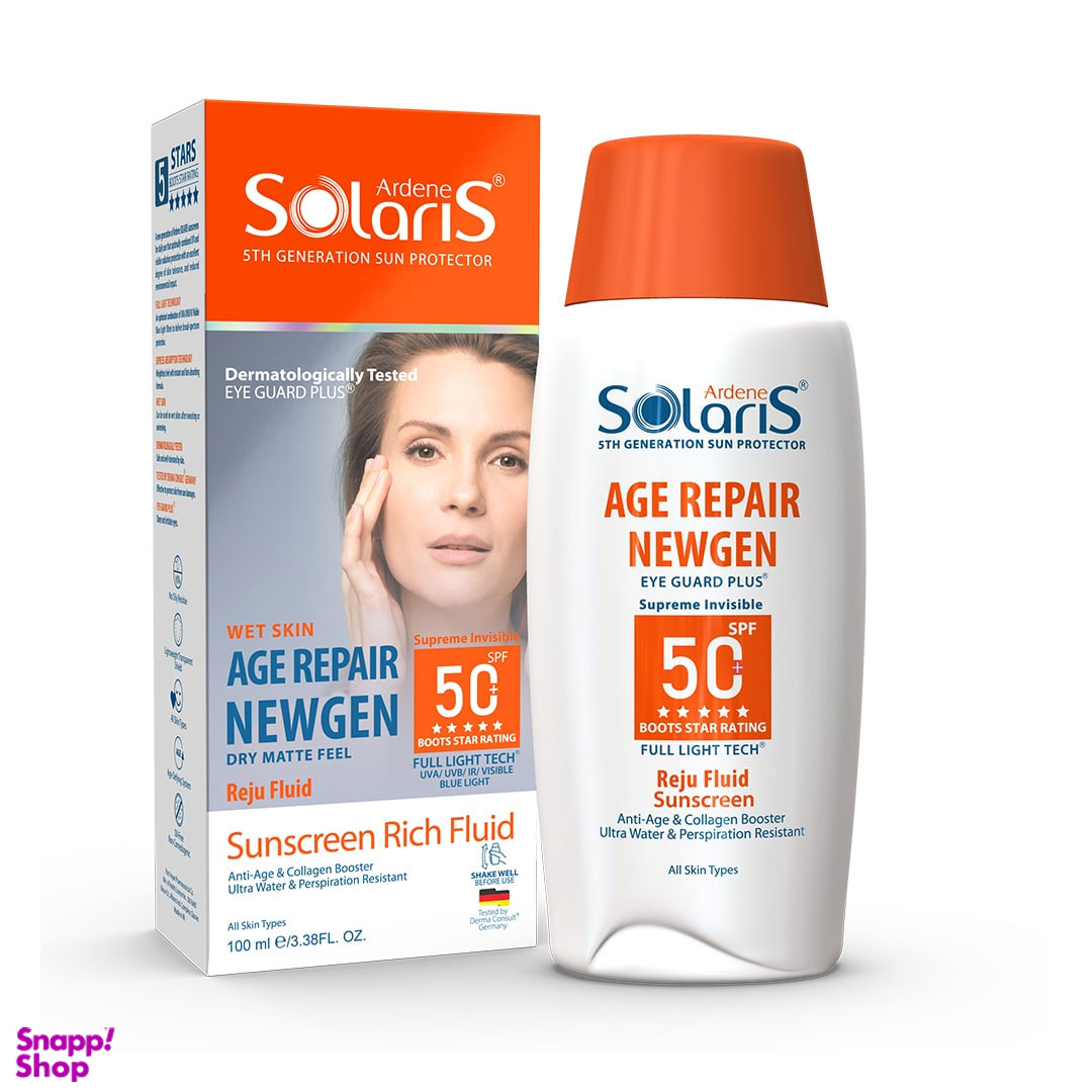 فلوئید ضدآفتاب آردن سولاریس مدل Agerepair Newgen SPF 50 بی رنگ حجم 100 میلی لیتر