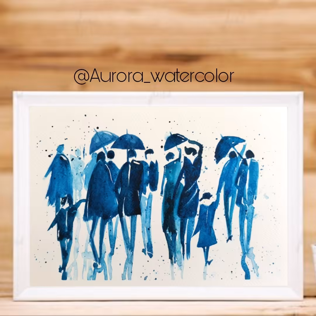 تابلو نقاشی  باز باران  تکنیک آبرنگ