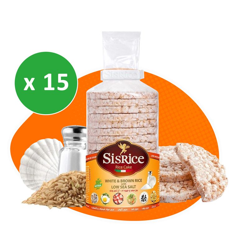 پکیج سیس رایس کیک رژیمی طعم برنج قهوه ای و سفید کارتن 15 بسته ای