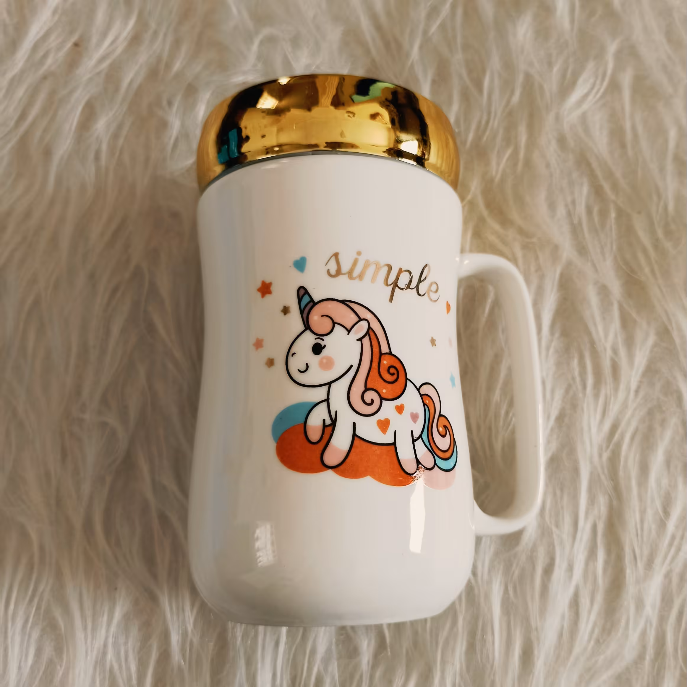 ماگ یونیکورن، سرامیکی، درب آینه ای، حجم 400میلی لیتر(ارسال سریع+بسته بندی شیک +اشانتیون) 