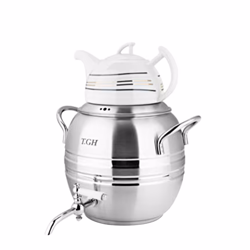 کتری قوری 7 لیتری استیل شیردار  TGH(قیطاسی) مدل 7090 کف چدن