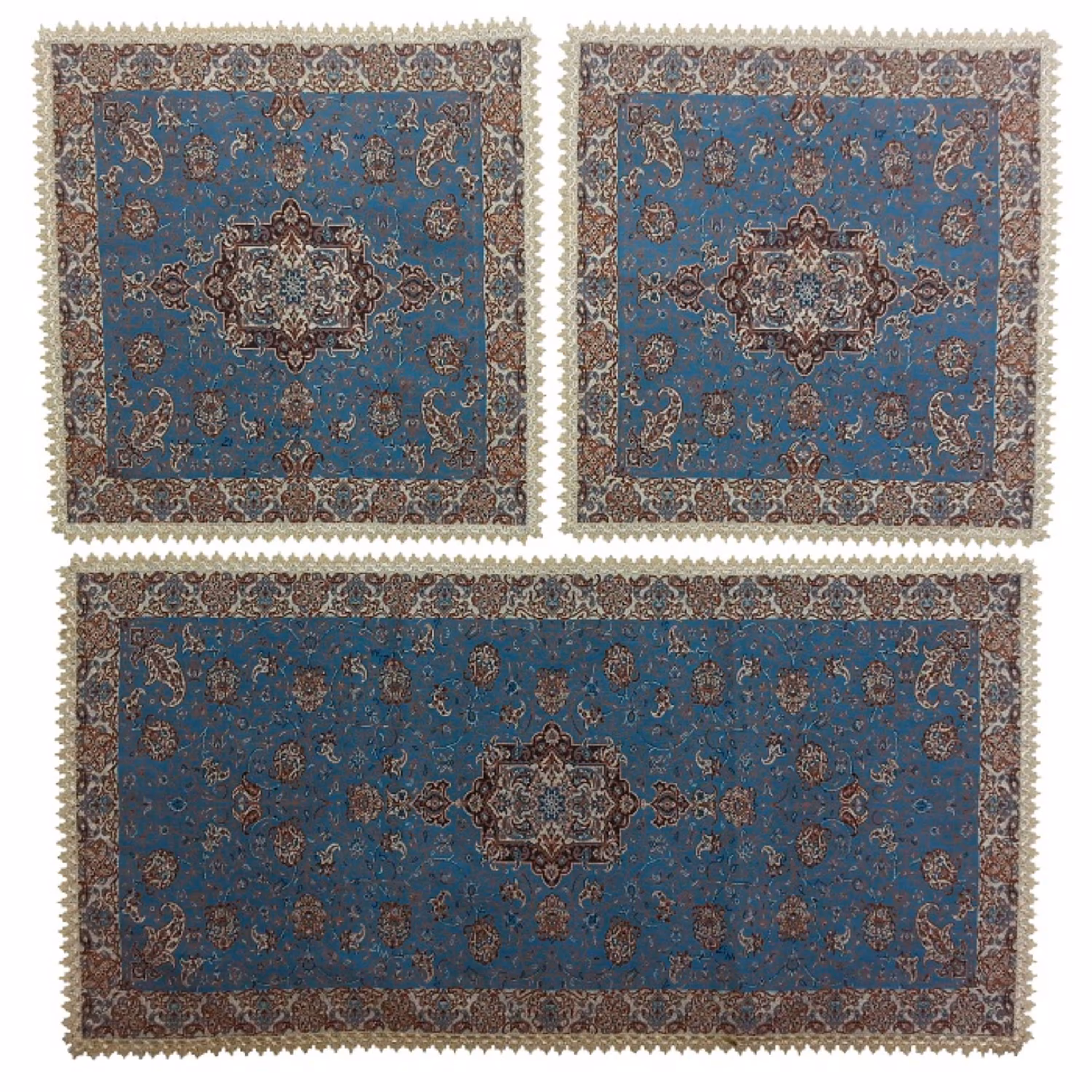 رومیزی سرویس ترمه ابریشم  کد TRSETE14  نفیس  رنگ آبی  آستر آبی