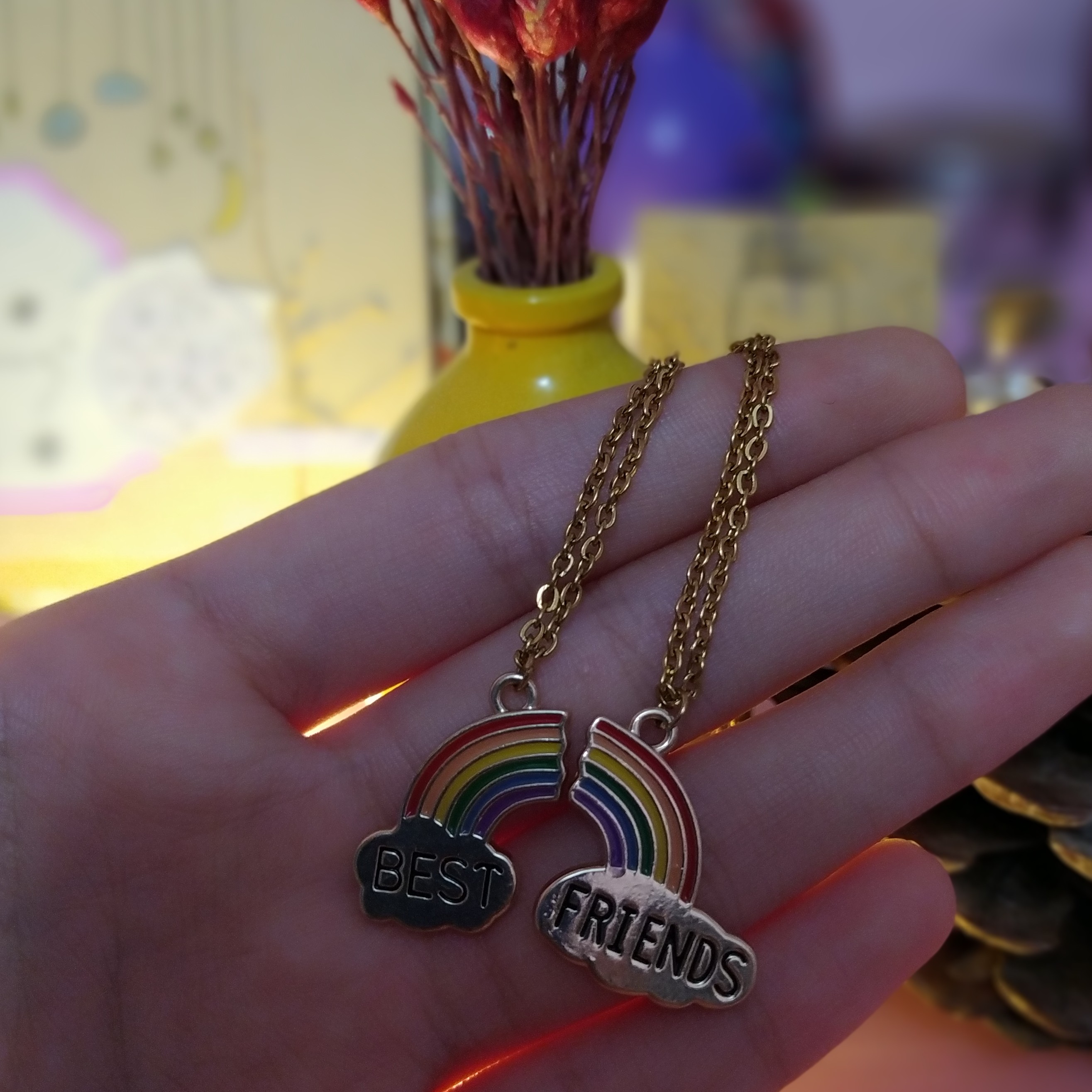 ست دوستی رنگین کمان - جنس استیل - رنگ ثابت -زنجیر46سانت