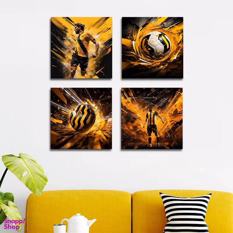 تابلو شاسی بکلیت طرح نقاشی فانتزی توپ و فوتبال مدل SH-1396 مجموعه 4 عددی