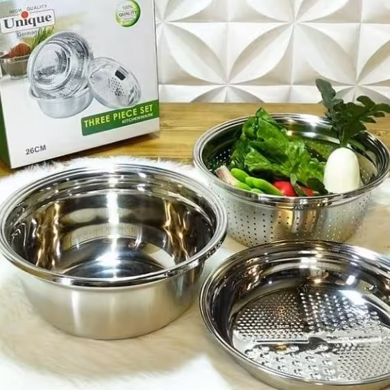 ست لگن و آبکش و رنده استیل نگیر اصل مارک یونیک