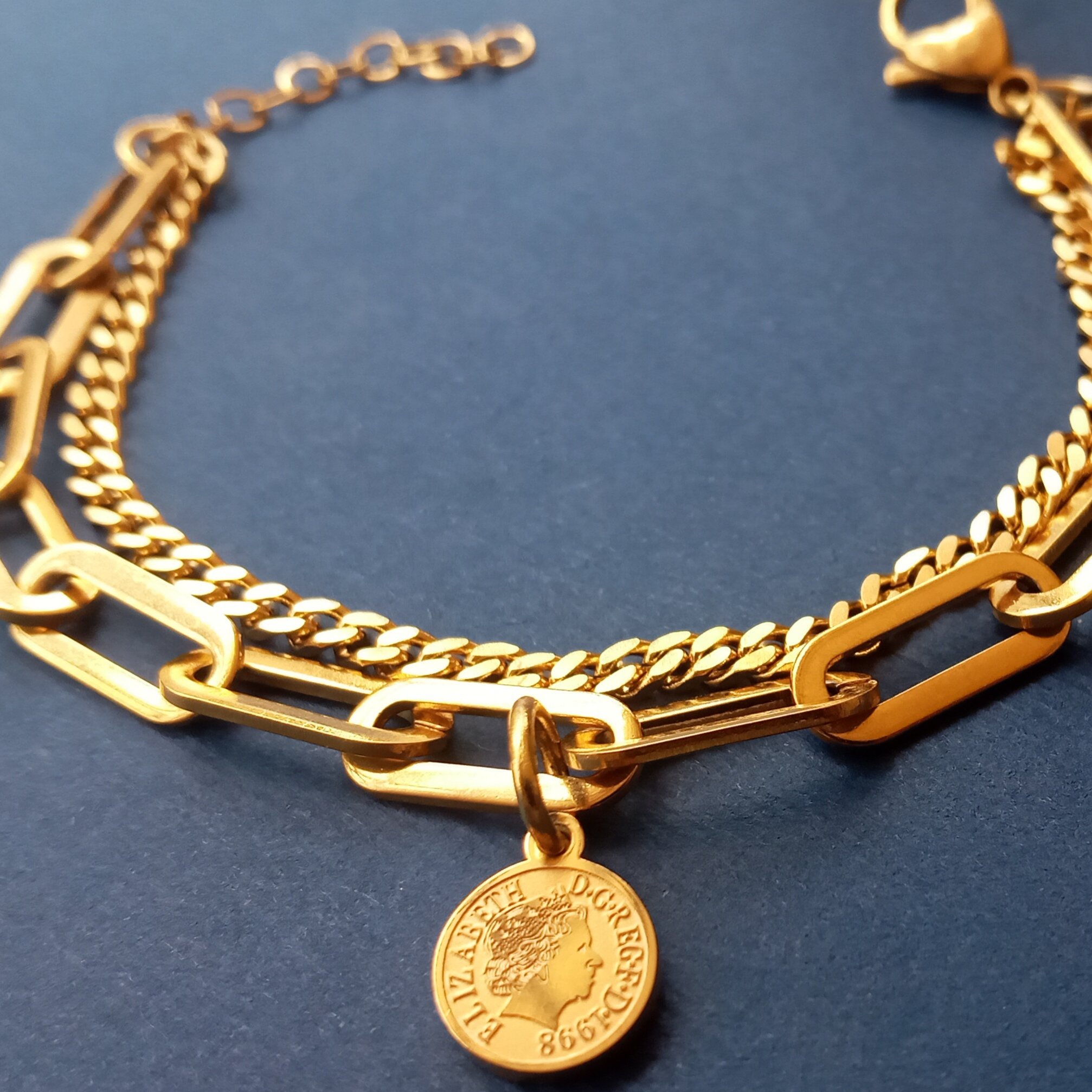 دستبند الیزابت طلایی استیل ، رنگ ثابت ، ضدحساسیت ، تنوع در طرح، قابل تغییر