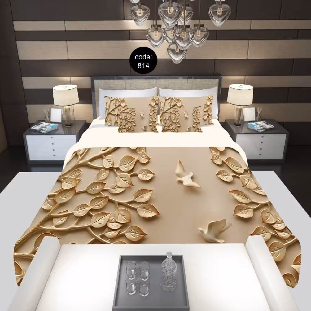 سرویس  روتختی دونفره 8تکه چاپی قابل ست با پرده با انتخاب جنس پارچه کد 814