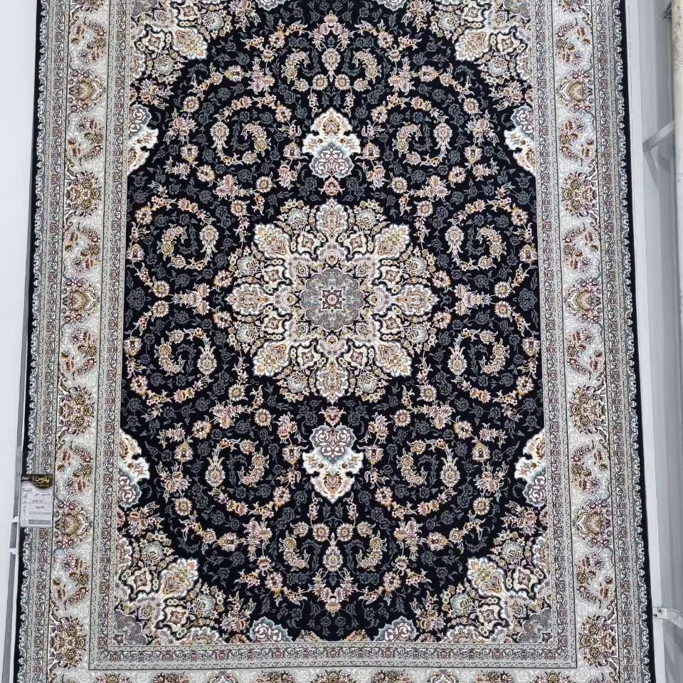 فرش پاتریس 700شانه تراکم 2550 طرح آیدا سرمه ای قالیچه 4متری