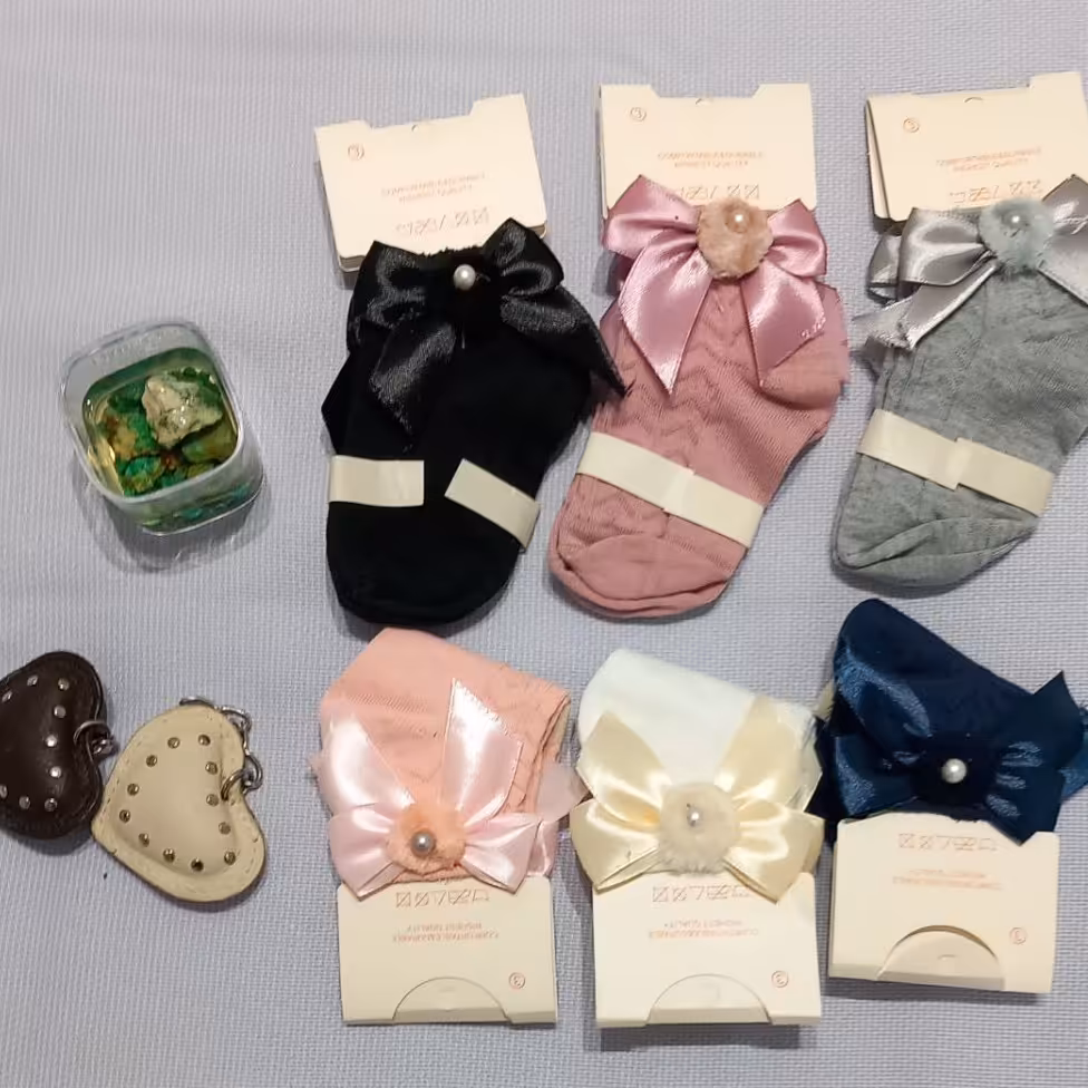 جوراب دخترونه  نخی پاپیوندار  شماره  3 و  4 ارزان  