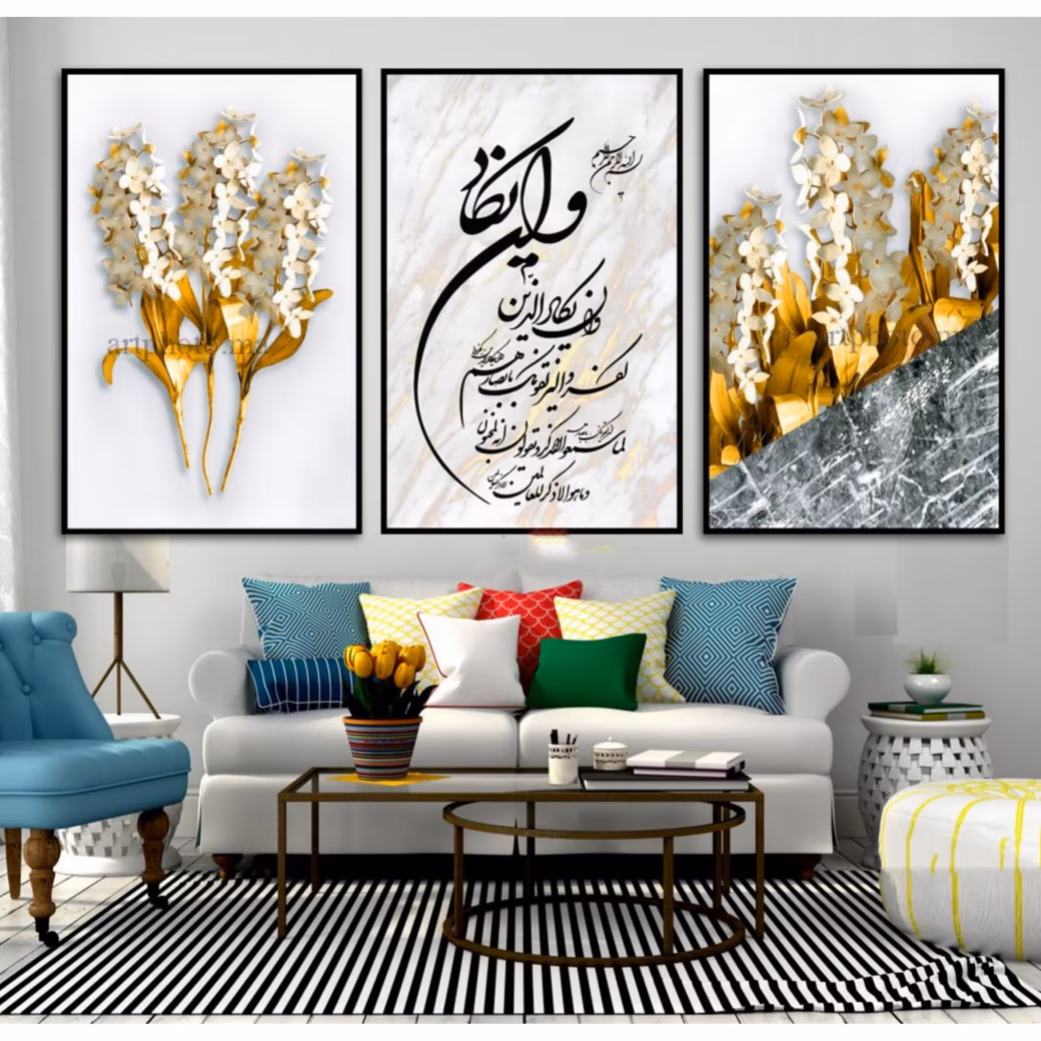 تابلو دکوراتیو 3تیکه طرح گل و وان یکاد 