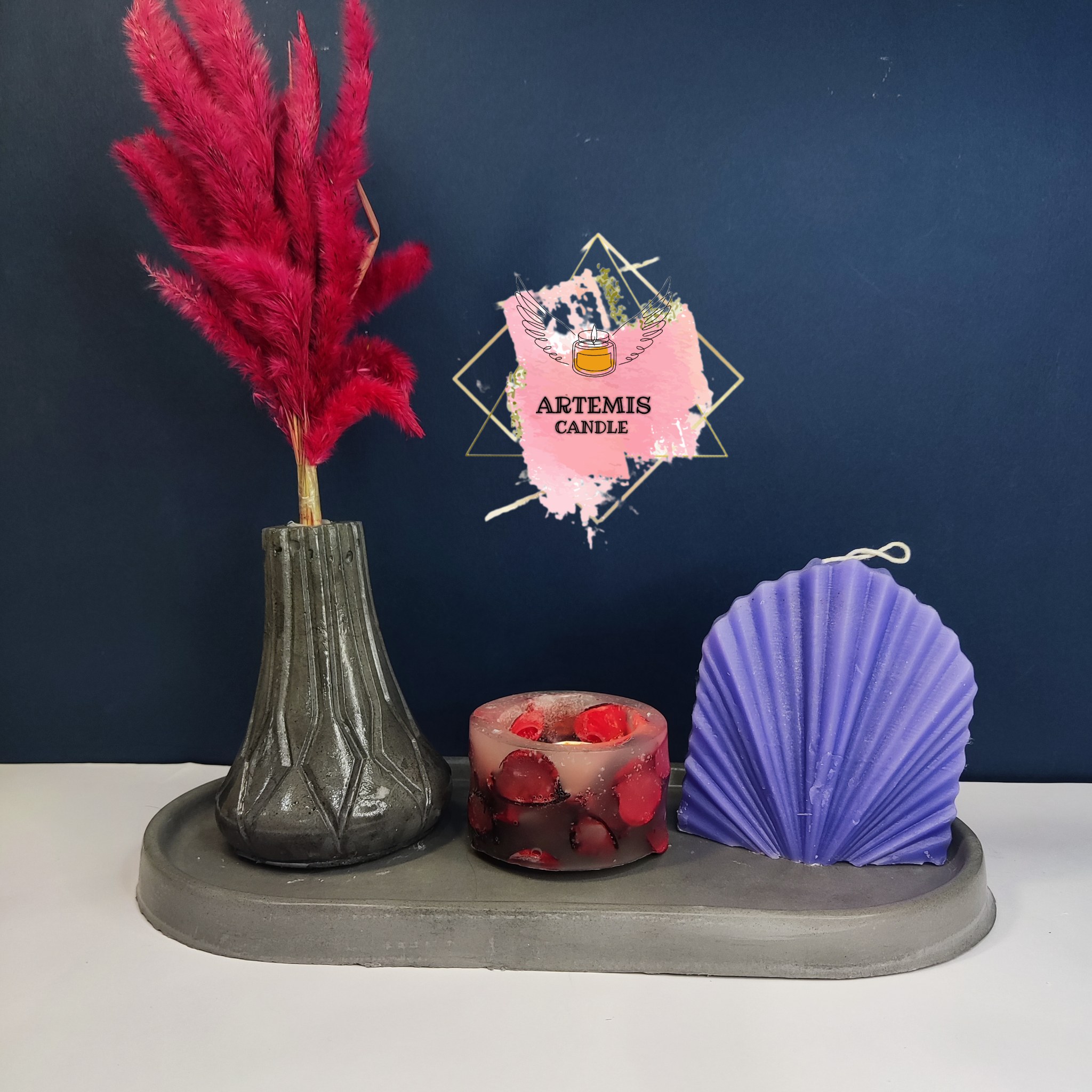 ست شمع و سنگ طرح نخل بادبزنی کد4