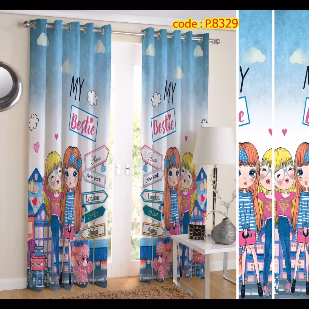 پرده اتاق خواب دخترانه دو قواره طرح کارتونی کد P8329