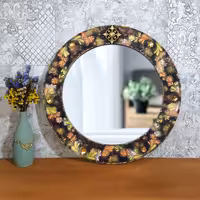  آینه گرد چوبی قطر 60 سانت طرح برجسته 