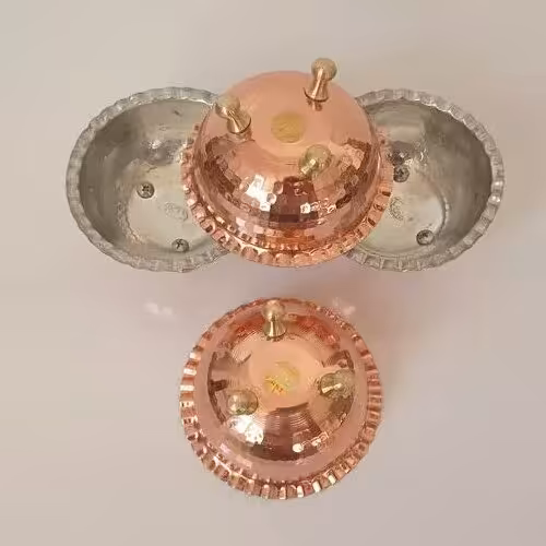 پیاله و نقل خوری مسی سه پایه برنجی نانو شده 4 عددی