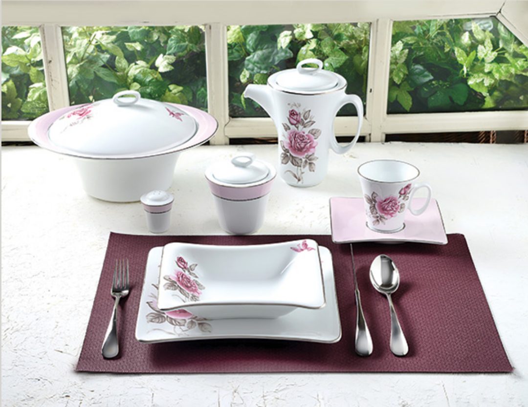 سرویس غذاخوری 90 پارچه چینی زرین ایران سری وینچی مدل رز فلاور درجه یک Rose Flower