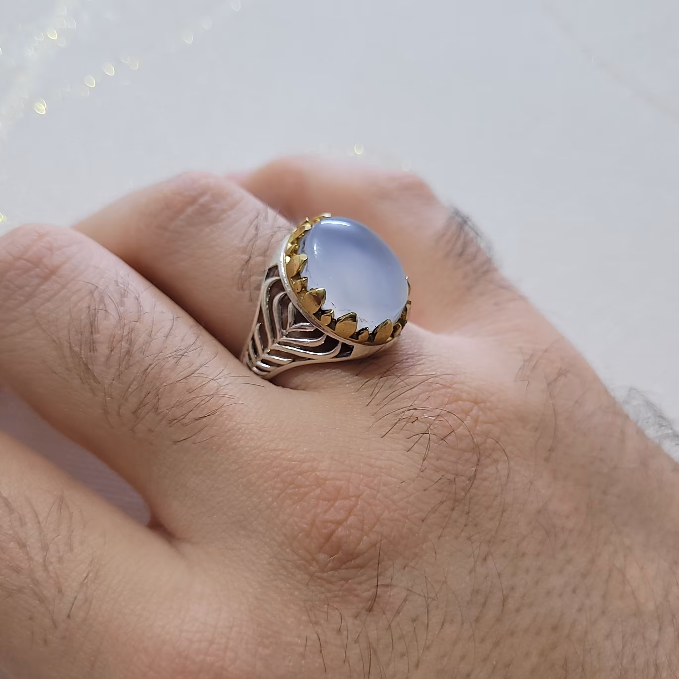 انگشتر نقره مردانه با سنگ عقیق کبود یمنی سایز رکاب 63