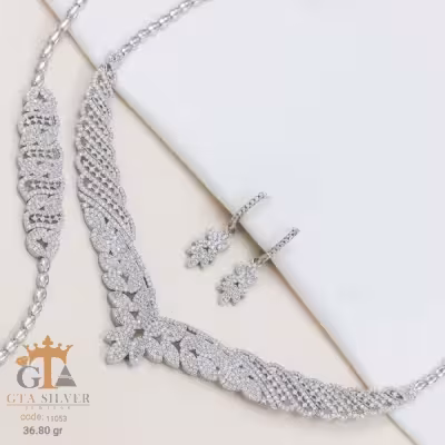 سرویس نقره آبکاری طلا سفید مدل گندمی و پهن کد 11053