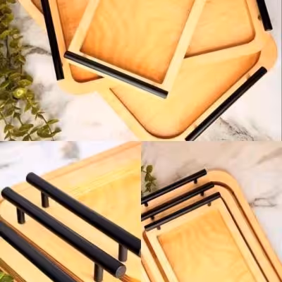 سینی چوبی 3عددی دسته فلزی