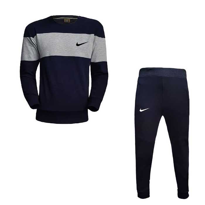 ست تیشرت آستین بلند سورمه ای و شلوار طرح nike مدل x 47568
