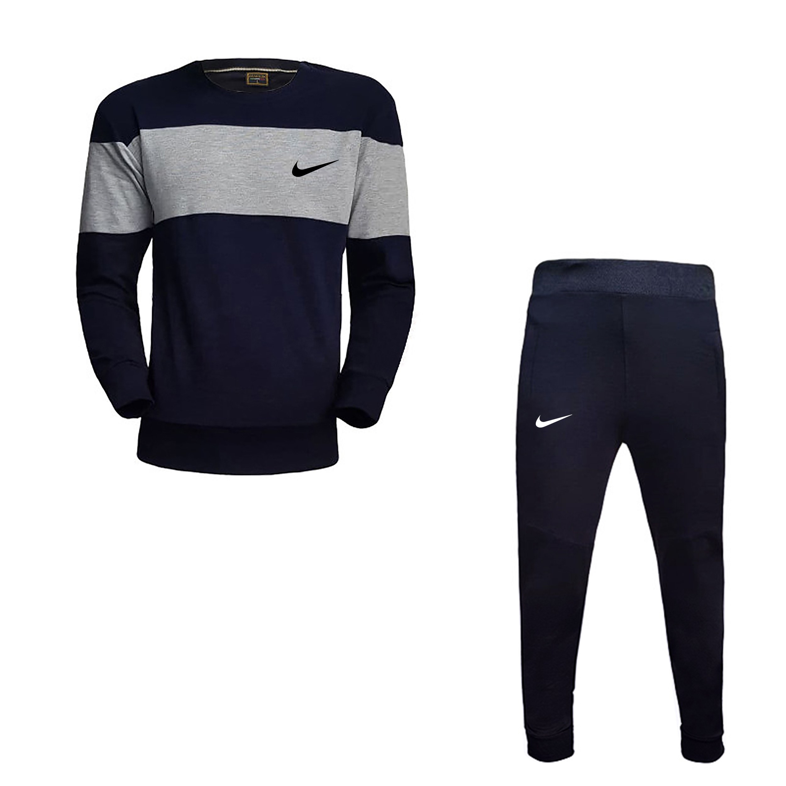 ست تیشرت آستین بلند سورمه ای و شلوار طرح nike مدل x 47568