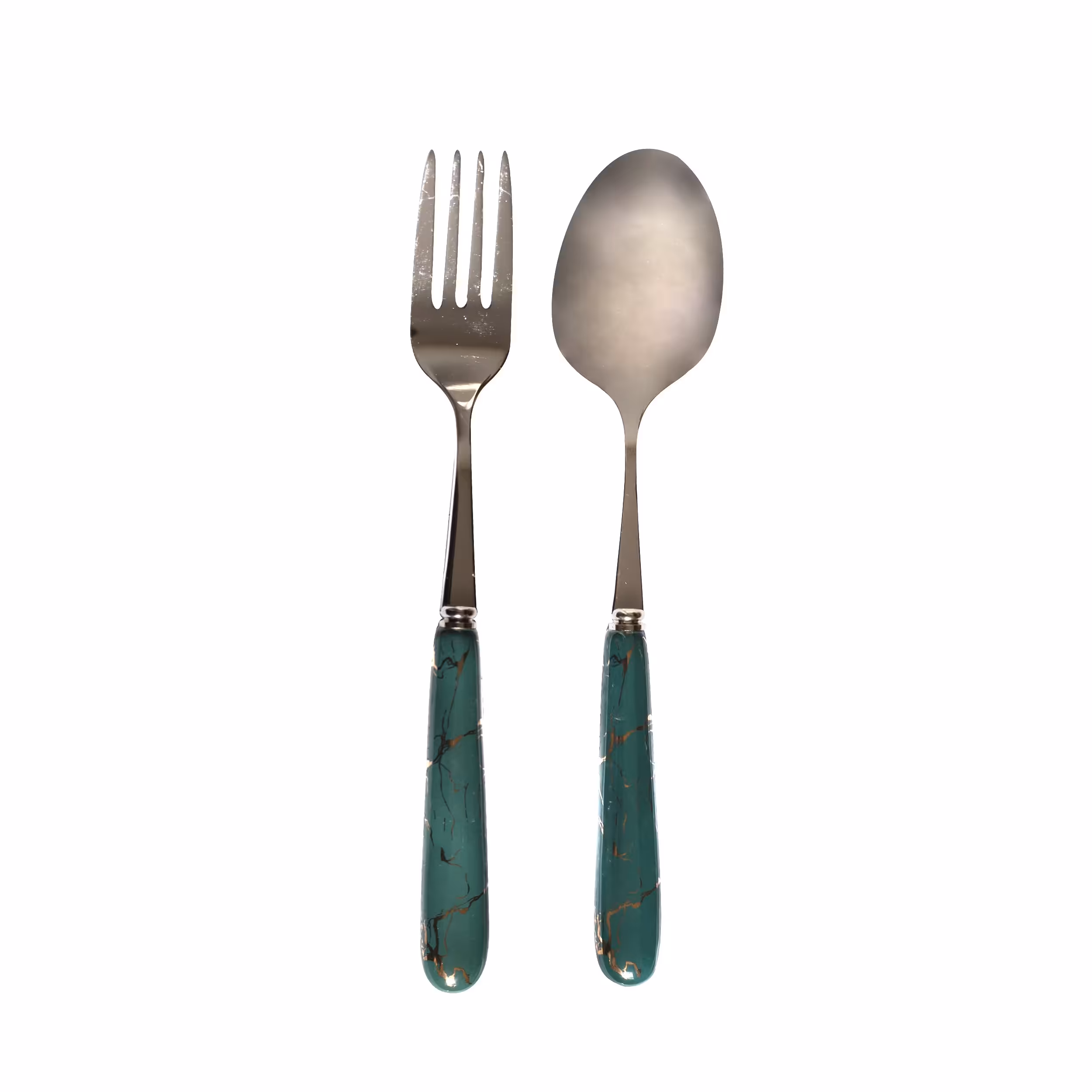 قاشق و چنگال دسته سرامیکی طرح ماربل رنگ سبز کله غازی 
