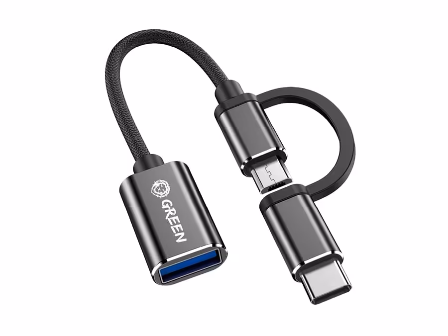 مبدل دو سر تایپ سی و میکرو یو اس بی به یو اس بی گرین Green Super Fast Data Transmission 2 in 1 Type-C &amp; Micro USB to USB 3.0