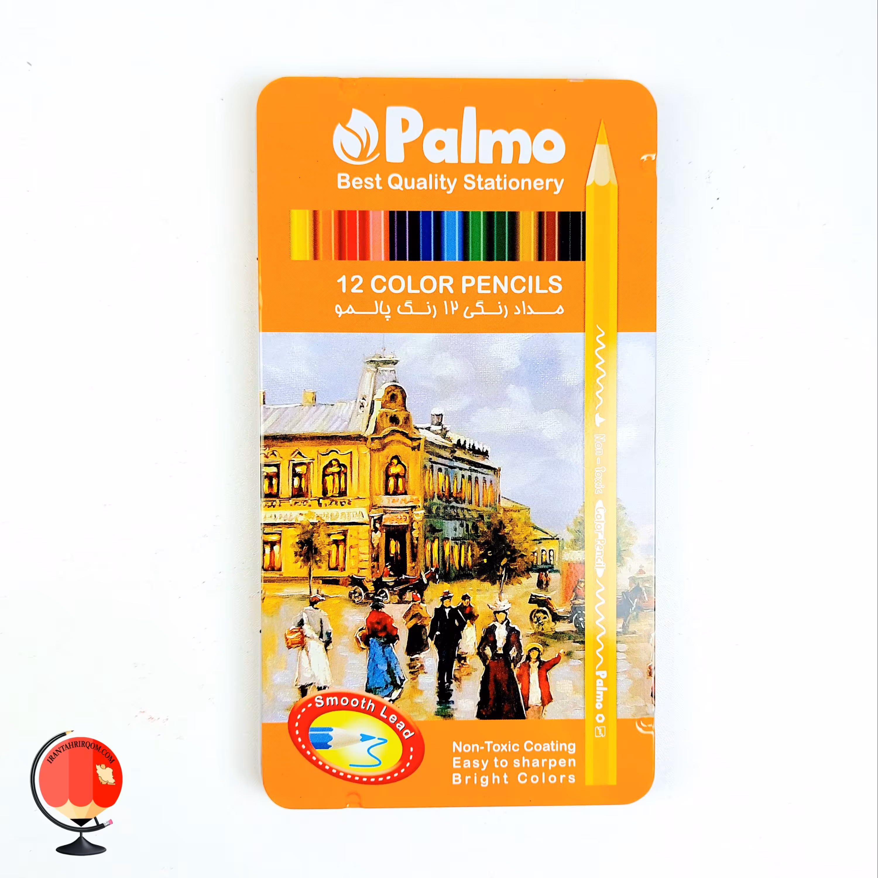 مداد رنگی 12 رنگ پالمو جعبه فلز palmo نارنجی کد 14105
