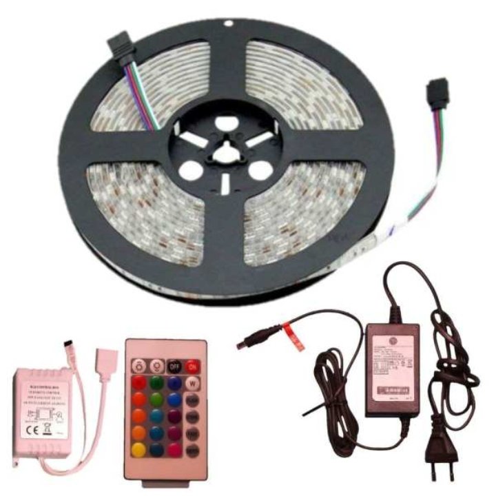 ریسه RGB 12v 5متری کیفیت عالی ضد اب همرا با ریموت و اداپتور کیفیت عالی