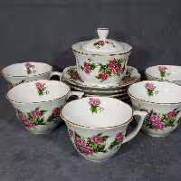 فنجون نعلبکی گل سرخی مارک مقصود طرح لاله بدون قندان