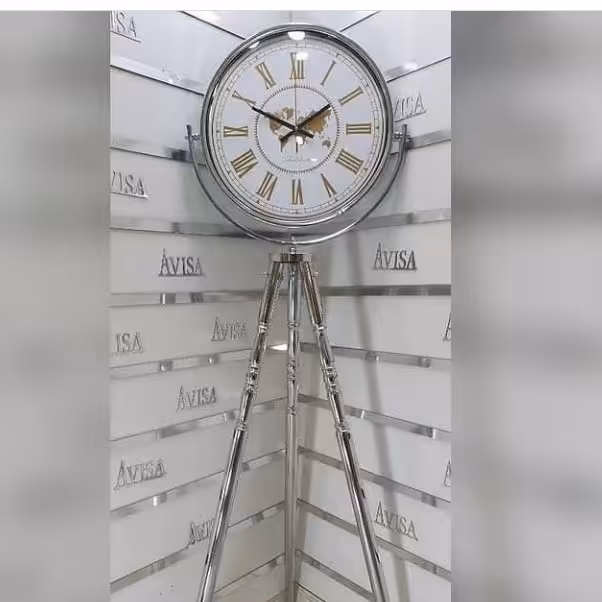 ساعت سهپایه ایستاده فلزی سیلور موتور بیصدا کد پریا19 مظفری