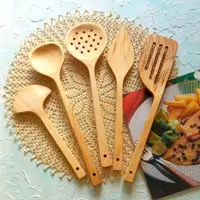 ست کفگیر ملاقه چوبی دستساز بارلی ویژه جهیزیه عروس 5 تکه چوب توسکا کد bar0212