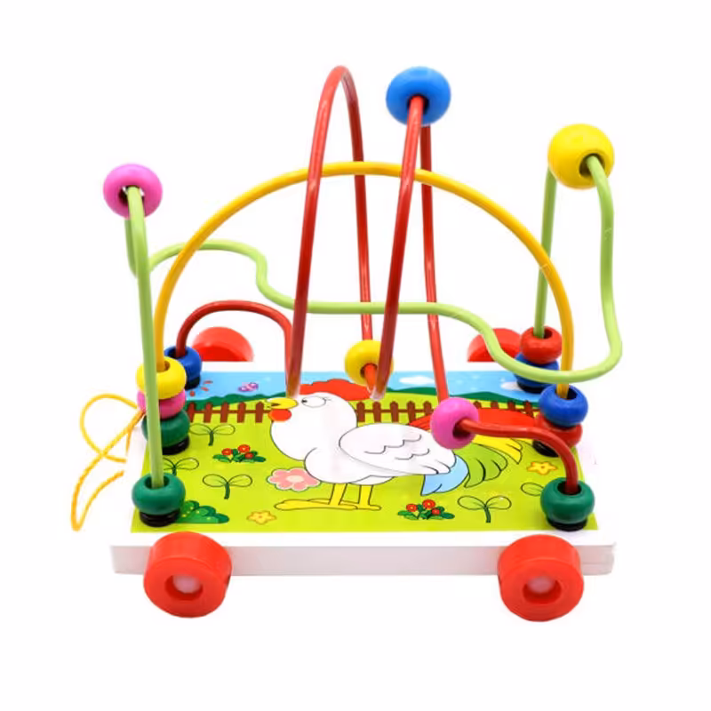 اسباب بازی چوبی میله و مهره چرخدار خروس مدل 1701