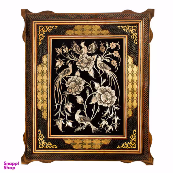 تابلو قلمزنی خاتم کاری طرح گل و مرغ کد 3040-11