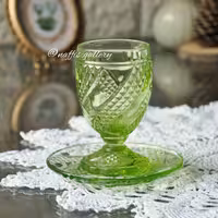 جام و زیر دستی 12 پارچه بلور سبز بیدی مدل قدیمی طرح زرهی 