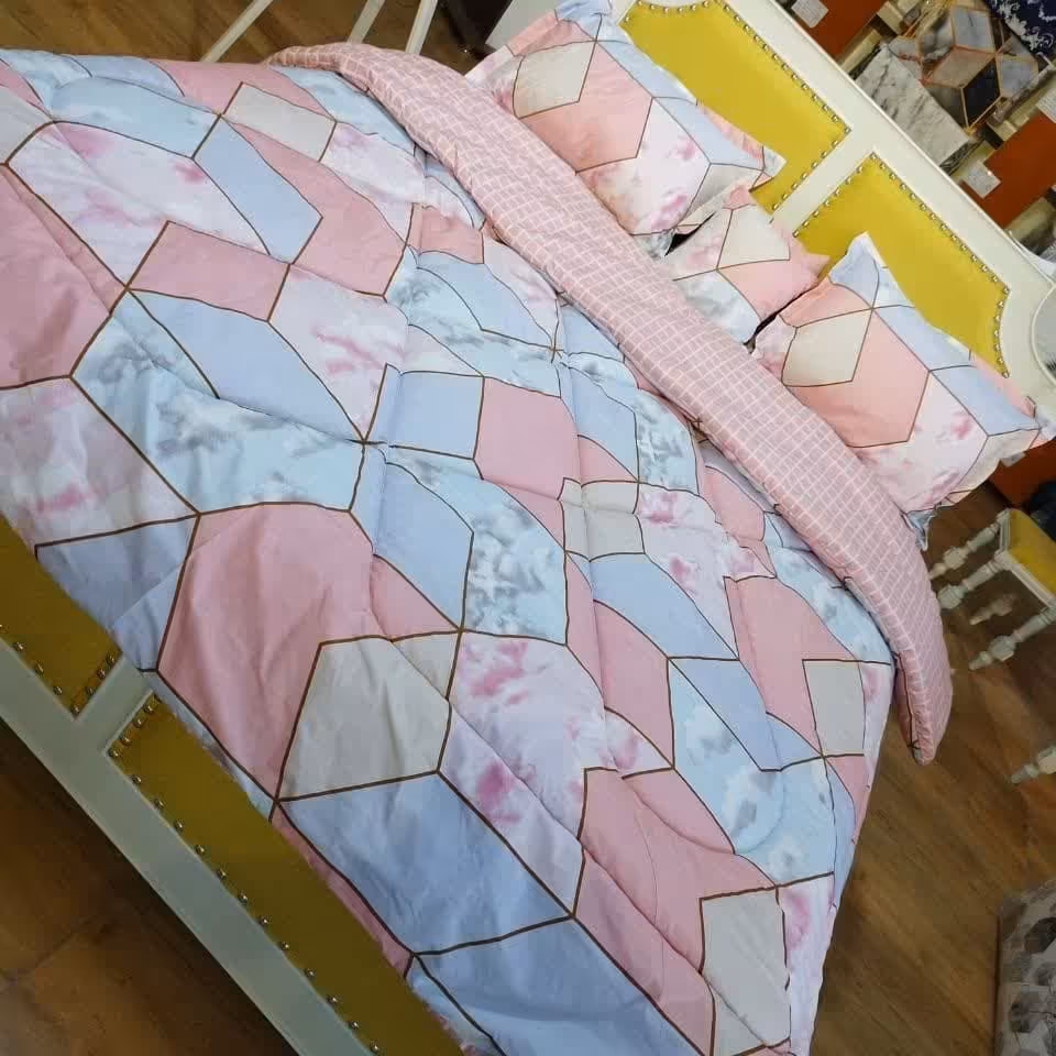 روتختی تک نفره 90 میکرو پنبه دو رو صورتی هندسی کد 207