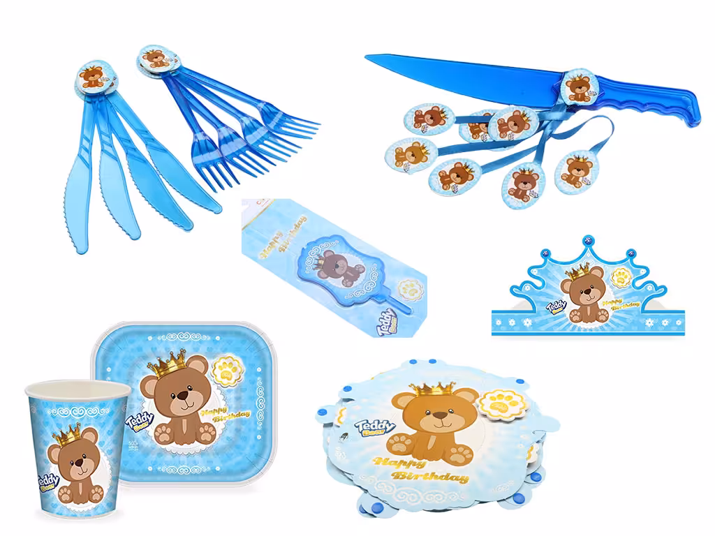پک تم تولد پسرانه خرس تدی آبی (6 تکه)