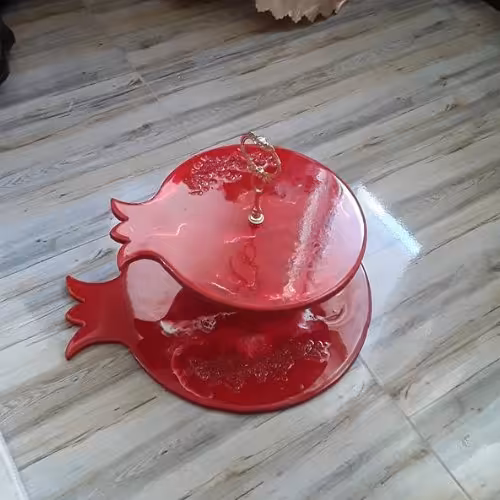 شیرینی خوری 2 طبقه طرح انار ویژه شب یلدا (چوب و رزین)