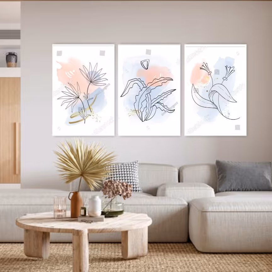 تابلو دکوراتیو مدرن ومینیمال آبی وصورتی سه تکه 