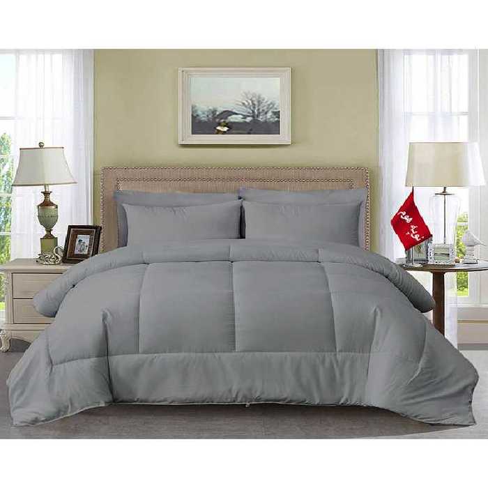 سرویس لحاف روتختی مینیمال یک نفره 5 تکه طوسی روشن نوپه هوم Nopehome طرح مربعی کد 145