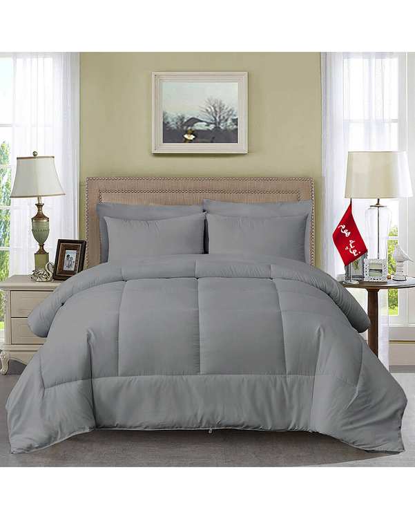 سرویس لحاف روتختی مینیمال یک نفره 5 تکه طوسی روشن نوپه هوم Nopehome طرح مربعی کد 145