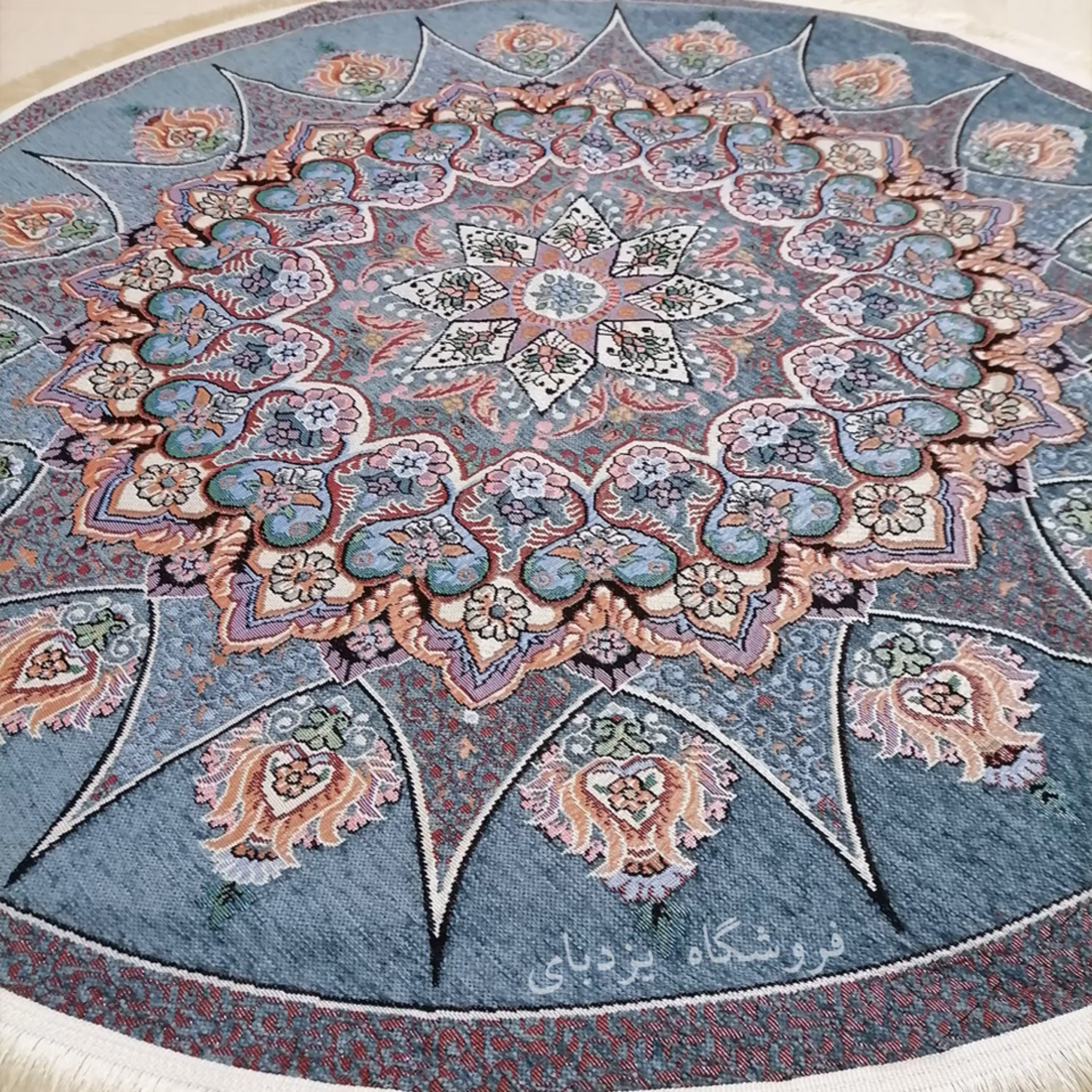 روفرشی مخمل زرکدار گرد طرح خورشیدی مدل ستاره ای با کیفیت عالی رنگ طوسی (1.5 متری) 